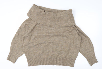 H&M Women Beige Cowl Neck Long Sleeve Pullover Jumper Size M