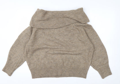 H&M Women Beige Cowl Neck Long Sleeve Pullover Jumper Size M