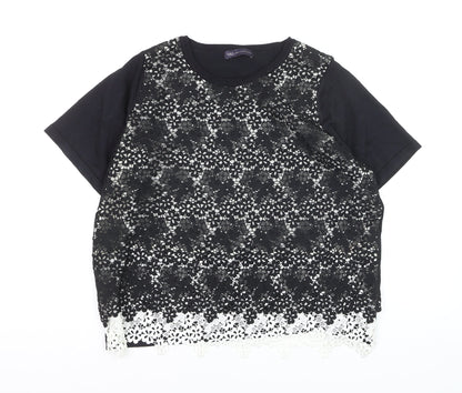 Marks and Spencer Women's Black Floral Lace Overlay Short Sleeve T-Shirt Size 20