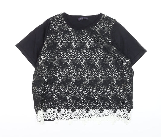 Marks and Spencer Women's Black Floral Lace Overlay Short Sleeve T-Shirt Size 20