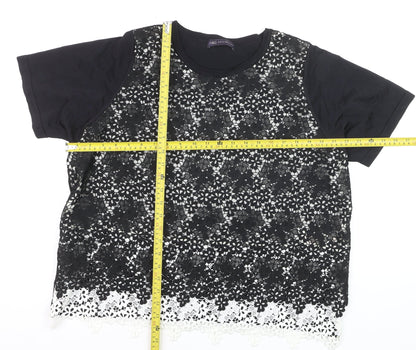 Marks and Spencer Women's Black Floral Lace Overlay Short Sleeve T-Shirt Size 20