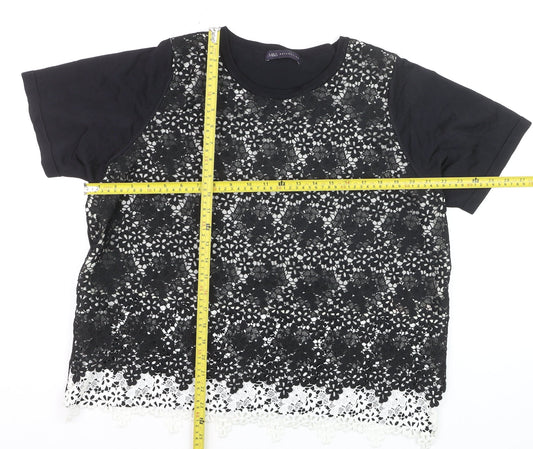 Marks and Spencer Women's Black Floral Lace Overlay Short Sleeve T-Shirt Size 20