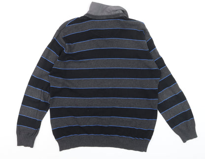 Lee Cooper Men's Grey Striped Cotton V-Neck Jumper Size L