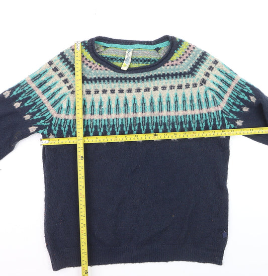 Weird Fish Womens Blue Fair Isle Knit Jumper Size 12