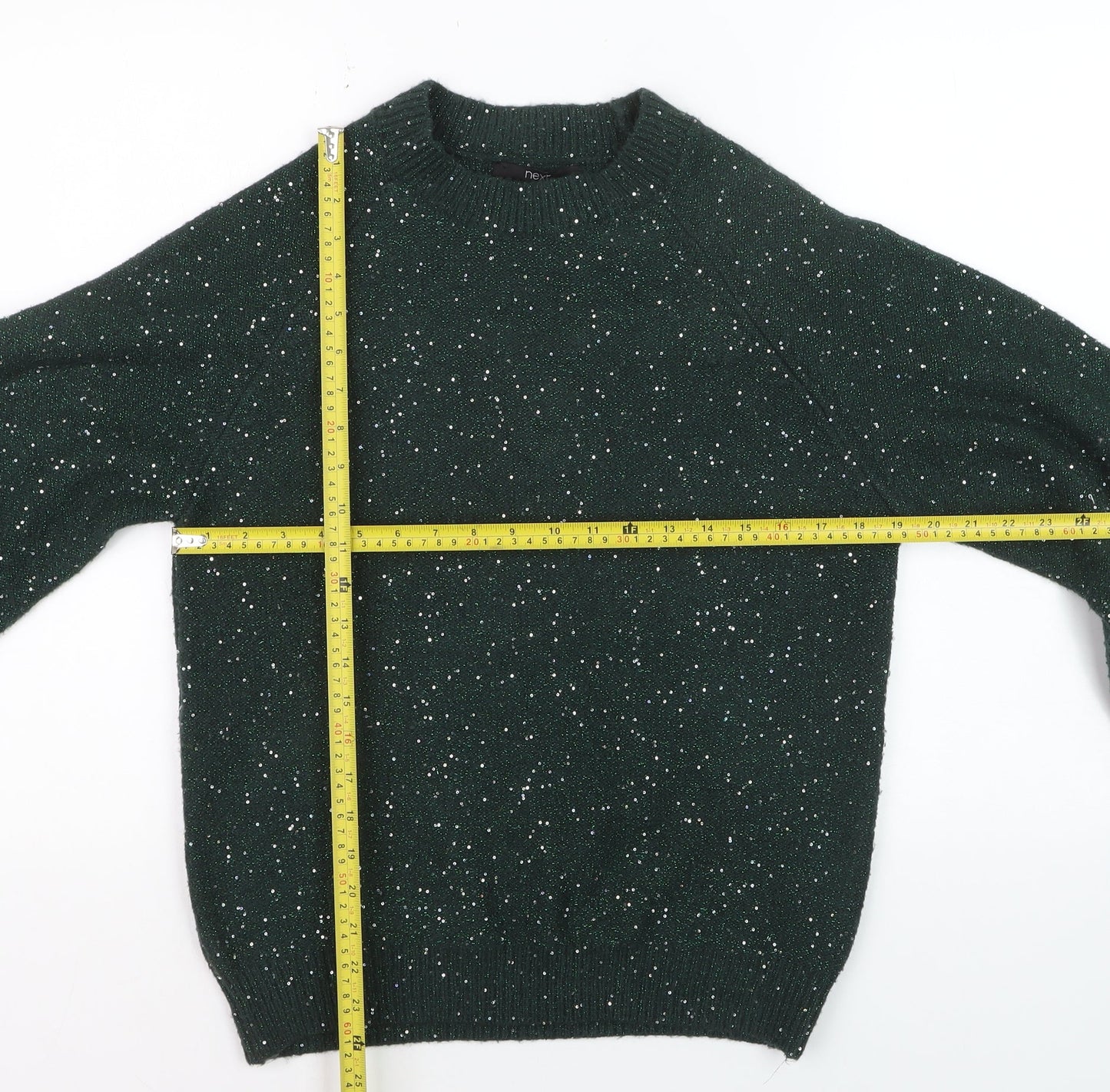 Next Women's Green Sequin Knit Pullover Jumper Size S