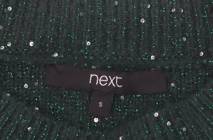 Next Women's Green Sequin Knit Pullover Jumper Size S