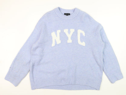 New Look Women's Blue NYC Crew Neck Knit Pullover Jumper Size M