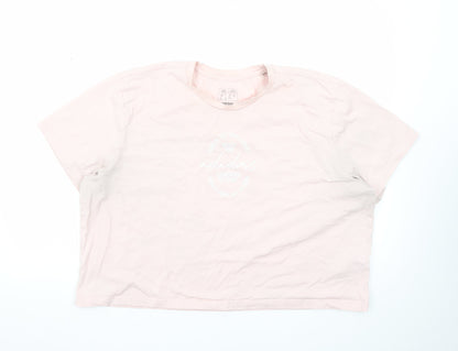 Adidas Women's Pink 2XL Basic Crew Neck Logo T-Shirt