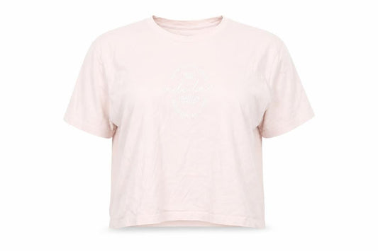 Front view of Adidas Women's Pink 2XL Basic Crew Neck Logo T-Shirt