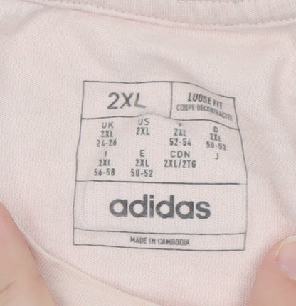 Adidas Women's Pink 2XL Basic Crew Neck Logo T-Shirt