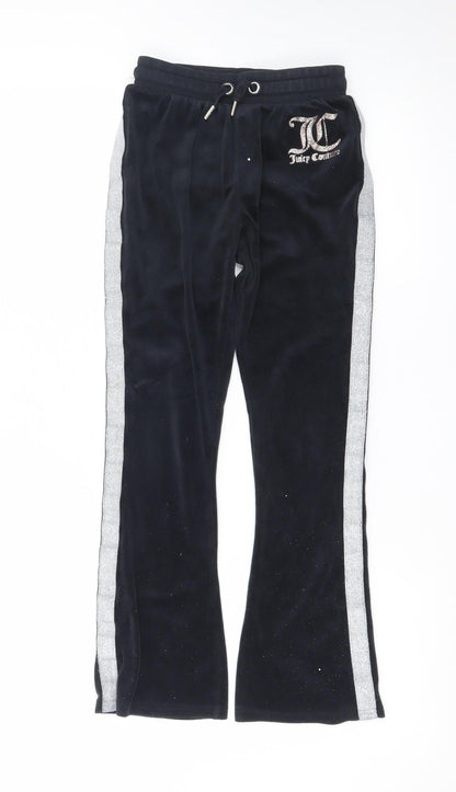 Juicy Couture Girls Black Velour Jogger Trousers Age 9/10 with Sparkle Trim