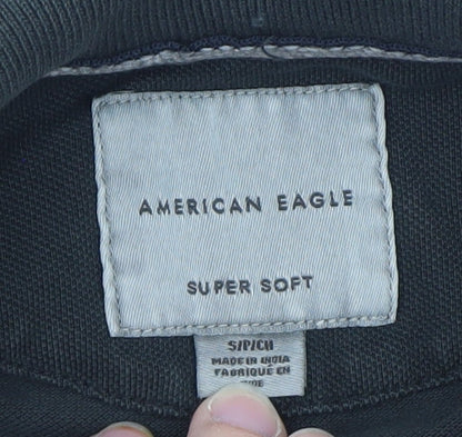 American Eagle Men’s Black Super Soft Cotton Polo Shirt Size S
