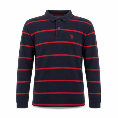 U.S. Polo Assn. Men's Navy Blue & Red Striped Long Sleeve Polo M