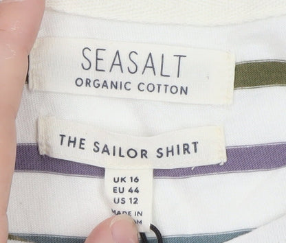 Seasalt Women’s Multicoloured Striped Long Sleeve Cotton Sailor Shirt UK 16