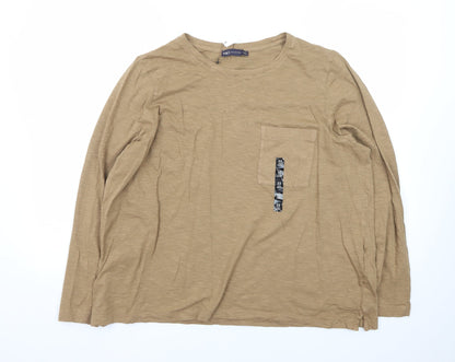 Marks and Spencer Men's Beige Long Sleeve Cotton T-Shirt 2XL