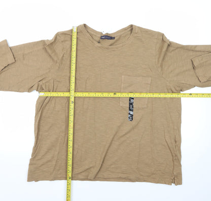 Marks and Spencer Men's Beige Long Sleeve Cotton T-Shirt 2XL