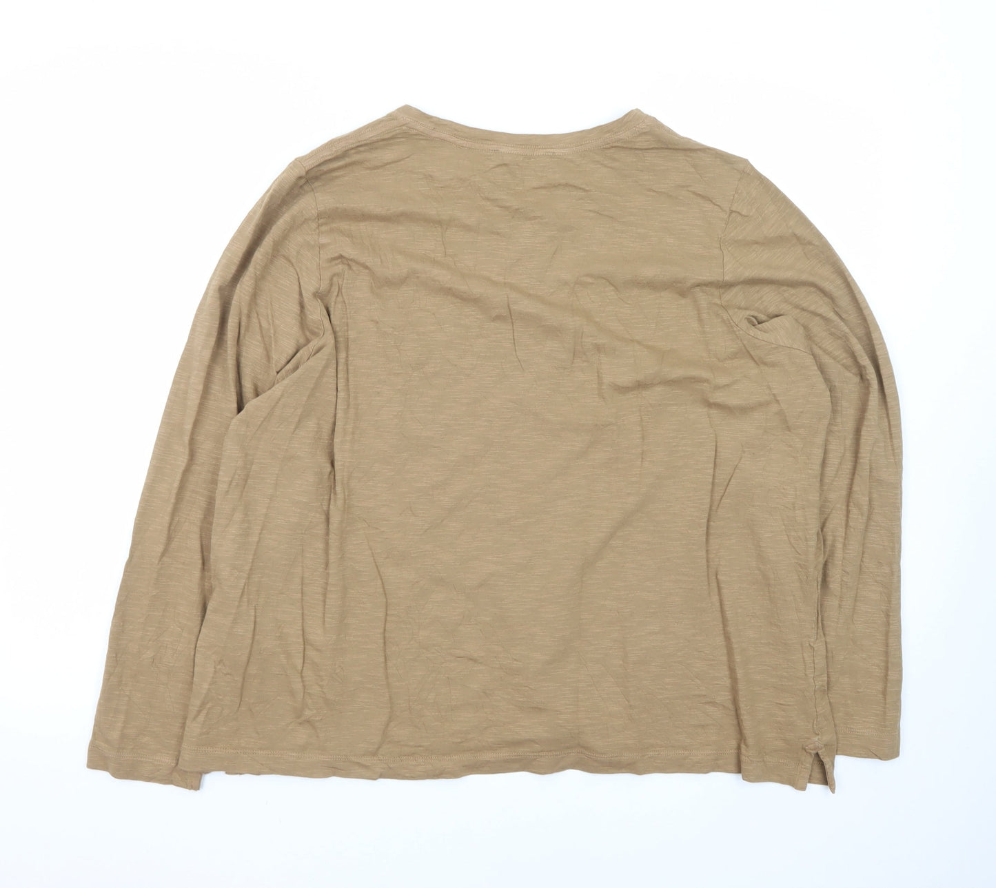 Marks and Spencer Men's Beige Long Sleeve Cotton T-Shirt 2XL