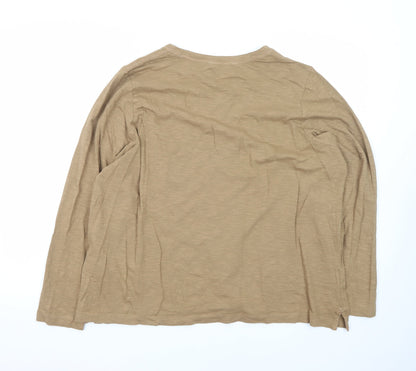 Marks and Spencer Men's Beige Long Sleeve Cotton T-Shirt 2XL