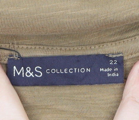 Marks and Spencer Men's Beige Long Sleeve Cotton T-Shirt 2XL