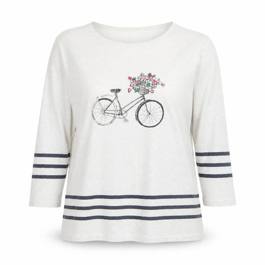 Laura Ashley Women’s White Striped Bicycle Floral 3/4 Sleeve Cotton T-Shirt Size 16