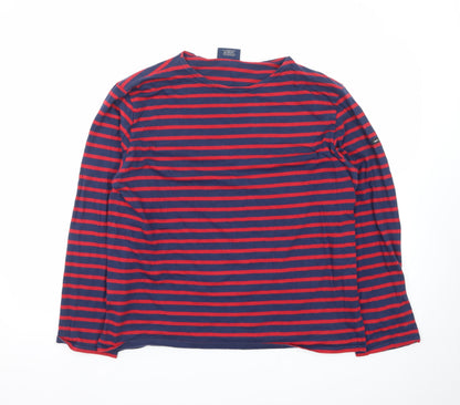 Saint James Men's Navy Red Striped Long Sleeve Cotton T-Shirt Size L