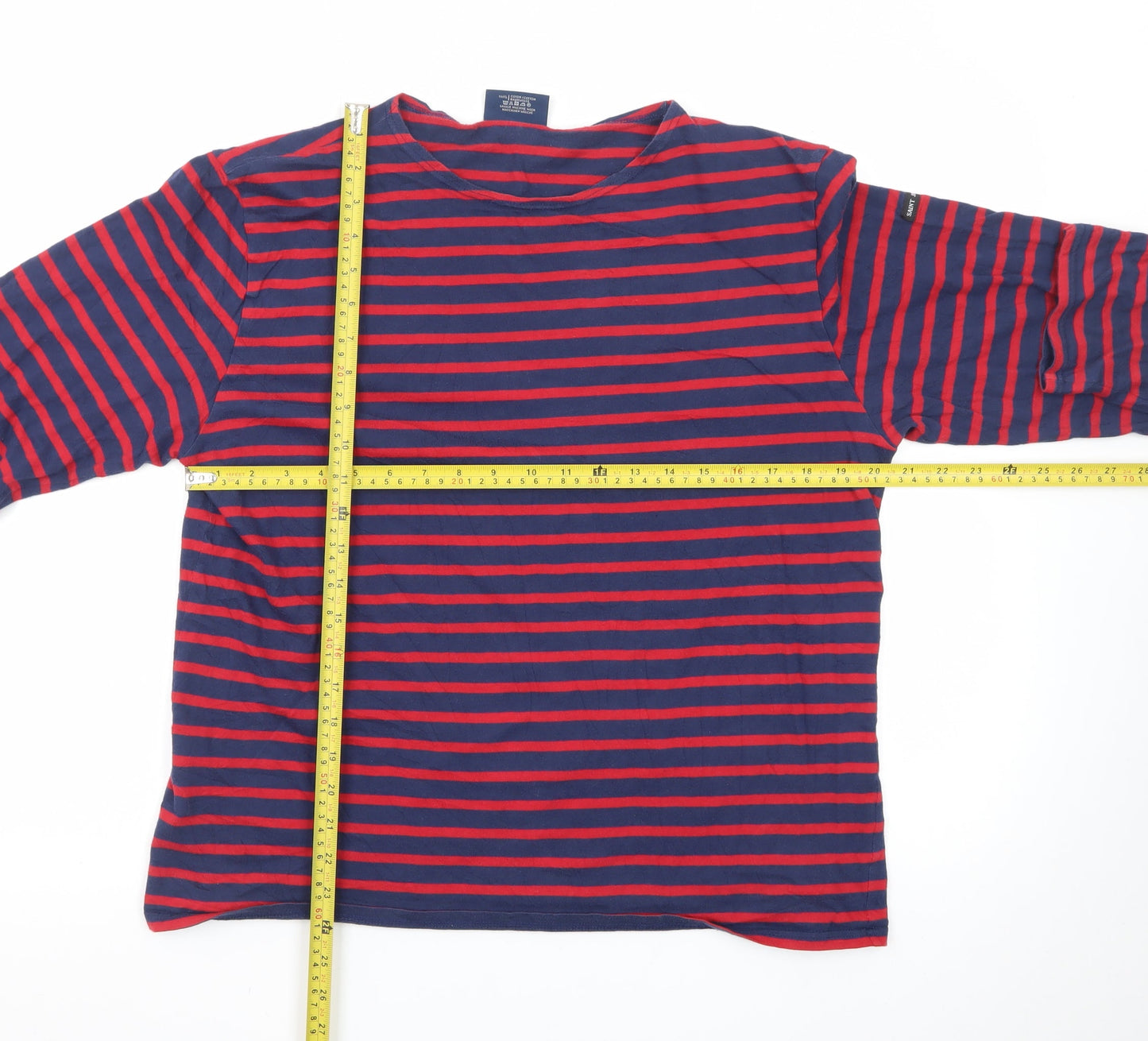 Saint James Men's Navy Red Striped Long Sleeve Cotton T-Shirt Size L