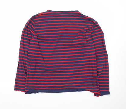 Saint James Men's Navy Red Striped Long Sleeve Cotton T-Shirt Size L