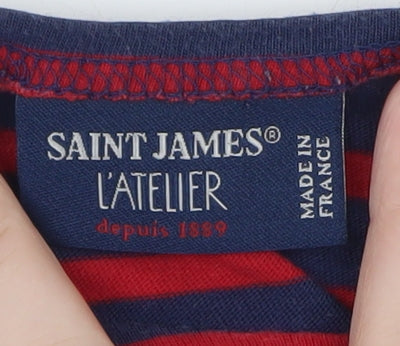 Saint James Men's Navy Red Striped Long Sleeve Cotton T-Shirt Size L
