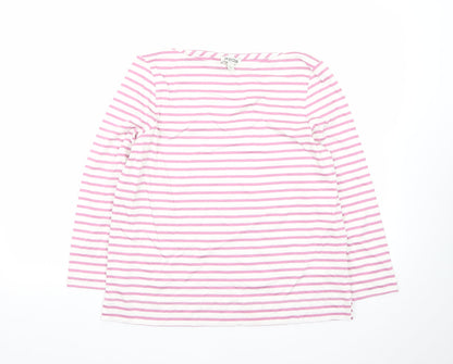 Jaeger Womens Pink White Striped Cotton Long Sleeve T-Shirt Size 12