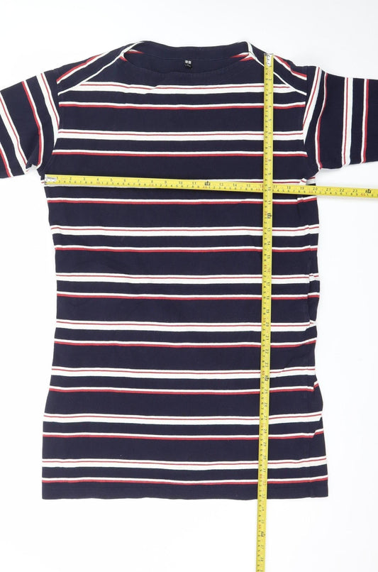 Uniqlo Women Blue Striped T-Shirt Dress L Nautical Casual