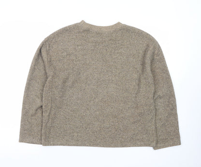 ZARA Women Beige Wool Blend Crew Neck Pullover Jumper Medium