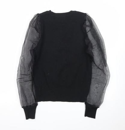 New Look Women’s Black Puff Sleeve Crew Neck Jumper Size 8