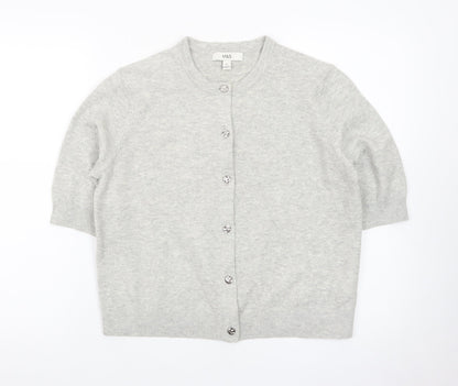 Marks and Spencer Women Grey Cardigan Medium Short Sleeve Knit