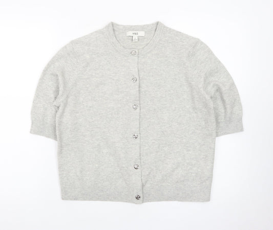 Marks and Spencer Women Grey Cardigan Medium Short Sleeve Knit