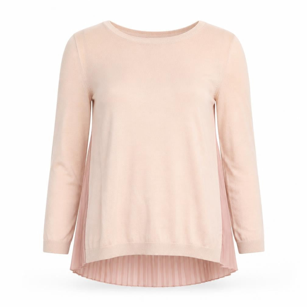Front view of Dorothy Perkins Women Pink Pleated Hem Crew Neck 3/4 Sleeve Jumper, size 10