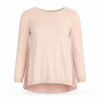 Front view of Dorothy Perkins Women Pink Pleated Hem Crew Neck 3/4 Sleeve Jumper, size 10