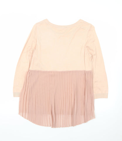 Dorothy Perkins Women Pink Pleated Hem Crew Neck 3/4 Sleeve Jumper Size 10