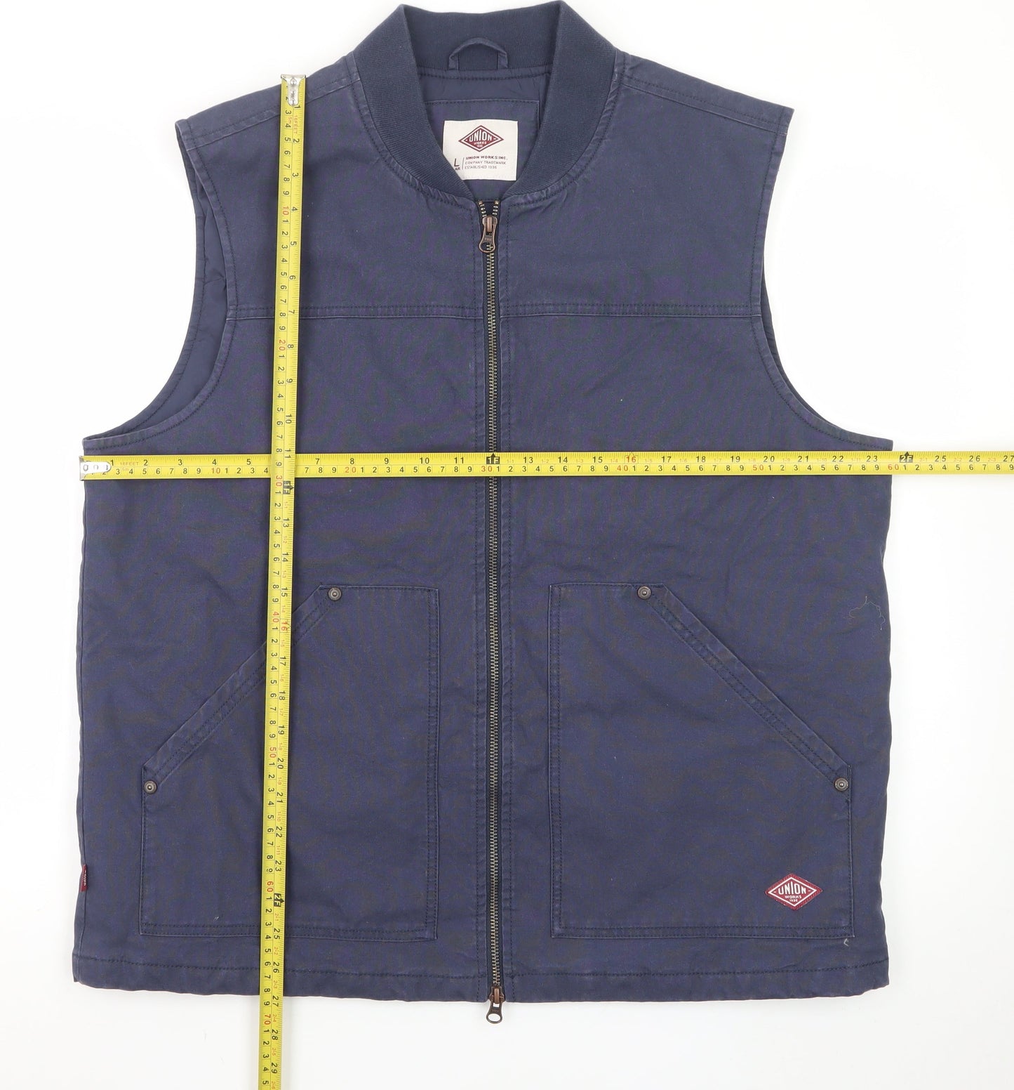 Union Works Men's Blue Cotton Waistcoat L Regular Fit Workwear Style