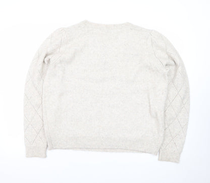 Oliver Bonas Women Beige Puff Sleeve Jumper UK 18 Wool Blend