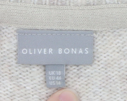 Oliver Bonas Women Beige Puff Sleeve Jumper UK 18 Wool Blend
