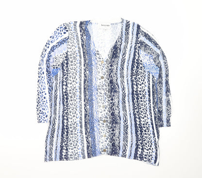 Leo & Ugo Women’s Blue Animal Print V-Neck 3/4 Sleeve Cardigan L