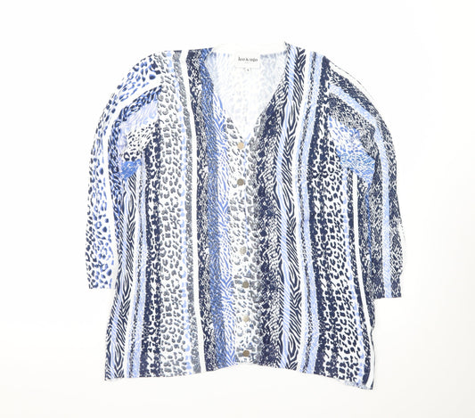 Leo & Ugo Women’s Blue Animal Print V-Neck 3/4 Sleeve Cardigan L