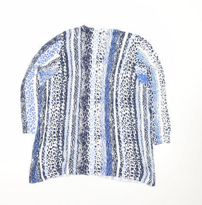 Leo & Ugo Women’s Blue Animal Print V-Neck 3/4 Sleeve Cardigan L