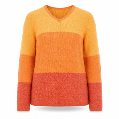 Laura Ashley Women’s Orange Striped V-Neck Cotton Blend Jumper Size S