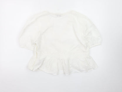 Marks and Spencer Womens White Cotton Peasant Blouse Size 16