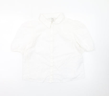Marks and Spencer Women's White Cotton Puff Sleeve Blouse Size 12