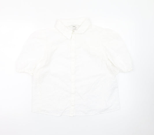 Marks and Spencer Women's White Cotton Puff Sleeve Blouse Size 12