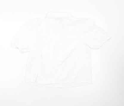 Marks and Spencer Women's White Cotton Puff Sleeve Blouse Size 12