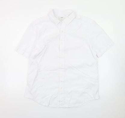 Marks and Spencer Men's White Linen Blend Short Sleeve Button-Up Shirt Size L