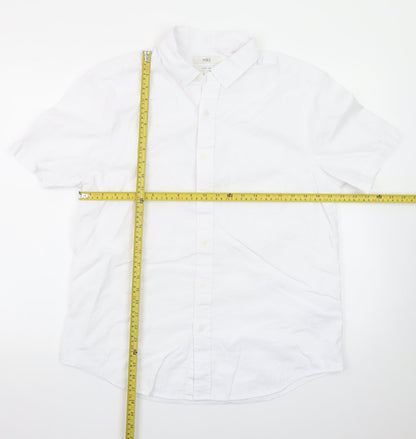 Marks and Spencer Men's White Linen Blend Short Sleeve Button-Up Shirt Size L